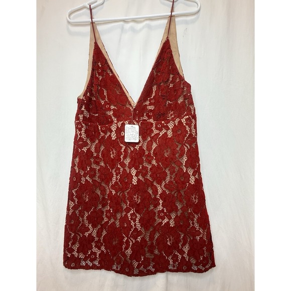 Free People Dresses & Skirts - Free People Night Shimmers Mini Dress Red Lace Cocktail Size‎ 0 NWT MSRP $108